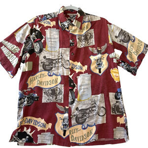 VTG Harley Davidson Mens Button Shirt M Greatest Motorcycle Short Sleeve Red
